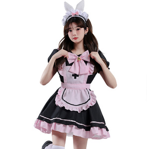 Disfraz de sirvienta japonesa Lolita, vestido negro y rosa con lazo y tocado, traje de Cosplay para mujer, estilo dulce y lindo - Product Image 3