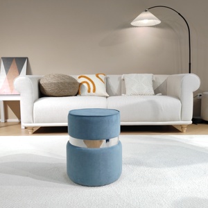 Bailey pemasok disesuaikan <span class=keywords><strong>Ottoman</strong></span> bulat biru beludru lembut bangku kaki Sofa bangku bangku bangku