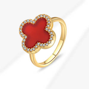 Anello Classico di Moda in Argento Sterling 925 Placcato Oro 14K 18K con Pietra Naturale Turchese e Agata a Forma di Quadrifoglio - Product Image 5