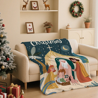 Manta de Franela de Navidad Personalizada a Precio de Fábrica, Tejida 100% Poliéster, con LOGO, Mapa, Diseño de Dibujos Animados de Invierno, Antipilling