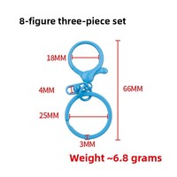 Kleurrijk geschilderde zinklegering kreeftgesp 8-vormige platte ring driedelige set sleutelhanger DIY poppenhangers