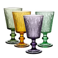Samlife-RW19013 Verres à vin texturés vintage en verre coloré gaufré rétro personnalisés en gros