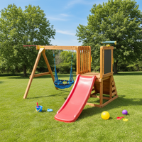Ensemble de jeux pour enfants en bois de cèdre avec balançoire, maisonnette, table de pique-nique, tableau de dessin et bacs à sable