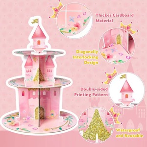 DAMAI Soporte <span class=keywords><strong>de</strong></span> 3 Niveles para Cupcakes con Diseño <span class=keywords><strong>de</strong></span> <span class=keywords><strong>Castillo</strong></span> <span class=keywords><strong>de</strong></span> Princesa, Torre <span class=keywords><strong>de</strong></span> Postres Floral en Acuarela para Cumpleaños <span class=keywords><strong>de</strong></span> Niñas, Decoración para Fiestas <span class=keywords><strong>de</strong></span> Té con Temática Rosa - Product Image 3