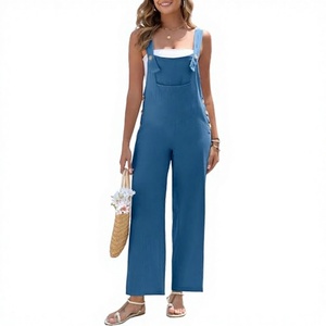 <b>Women's</b> High Waist Sleeveless Jumpsuit Solid Color Cotton Wide Leg Casual <b>Overalls</b> Breathable Spring Summer Loose Fit Ankle - Product Image 3