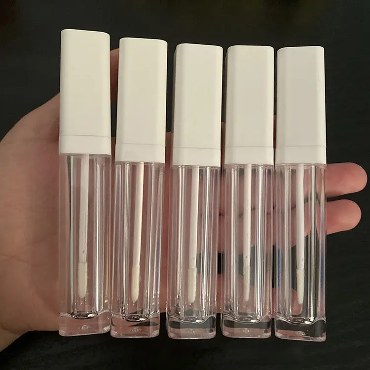 Tubos cuadrados de brillo de labios, lápiz labial líquido vacío, tubo de pérdida de labios con logotipo, personalización de lotes pequeños, 6,5 ML, blanco, venta al por mayor