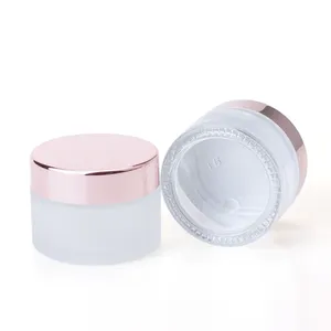 Skin Care Clear Frosted Glass Jar Cosmetic Face Cream Container With Rose Gold Lid 5G 10G 15G 30G 50G 100G