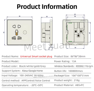 Enchufe de Pared Inteligente con Control por Voz <span class=keywords><strong>Alexa</strong></span> y Google, Enchufe Eléctrico Universal con Control WIFI Tuya, Interruptor Inteligente para EE. UU., UE y Reino Unido - Product Image 2
