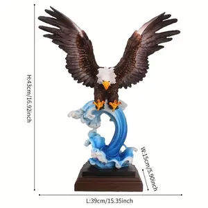 La maestosa aquila calva che svettano sulle onde scultura in resina, uccello rapace realistico con le ali spiegate su una Base blu dell'oceano - Product Image 6