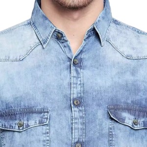 Chemise en jean pour homme 2026, manches longues, douce, 100 % coton, coupe ajustée, élégante, boutonnée, formelle, élastique, séchage rapide, écologique - Product Image 5