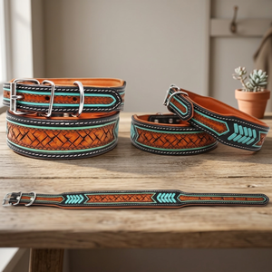 Handmade 100% Cow Leather Dog Collar Premium Quality Soft Padded Rivet Decoration Solid Pattern Fashion Direct Wholesale - Product Image 2
