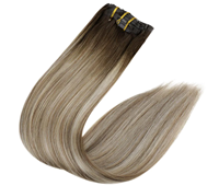 Extensions de cheveux humains à clipser couleur ombrée blonde personnalisée, cheveux naturels non traités, extensions à clipser pour salon, extensions à clipser à pointes pleines