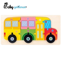 Puzzle Angka Bus Sekolah Kayu Warna-warni dengan Bagian Kendaraan yang Dapat Disusun, Mainan Edukatif untuk Menghitung dan Mencocokkan untuk Anak-anak Z14094I