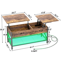 Table basse moderne relevable et réglable en hauteur, extensible, avec rangement, éclairage LED, prise de courant et compartiment dissimulé, en bois pour salon