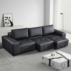 Sofá Cama Eléctrico de Cuero Negro, Diseño Simple, <span class=keywords><strong>Sofás</strong></span> Nube de Alta Calidad, Sofá Cama con Control Remoto, Juego de Sofá Cama de Lujo Ligero - Product Image 1