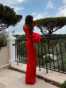 Elegante Abito da Sera Stile Europeo Monospalla a Maniche Lunghe <span class=keywords><strong>con</strong></span> Volant e <span class=keywords><strong>Spacco</strong></span>, Modello Corsetto - Product Image 2