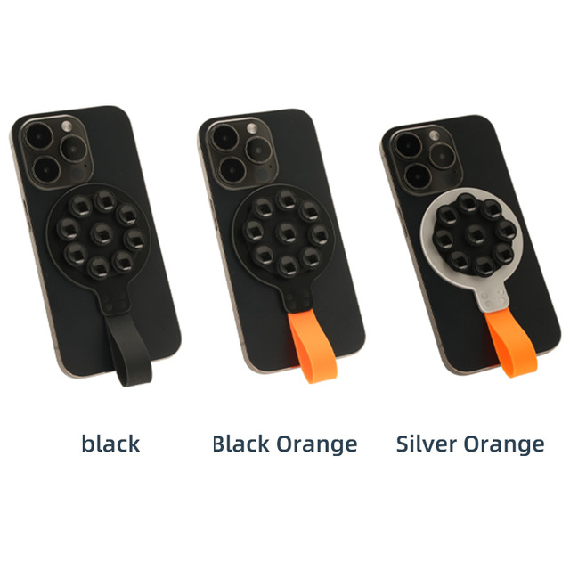 Magnetic Silicone Suction Cup Phone Holder Grip for iPhone 17 16 15 Sticky Mirror Mount With Finger Loop Strap Phone Bracket