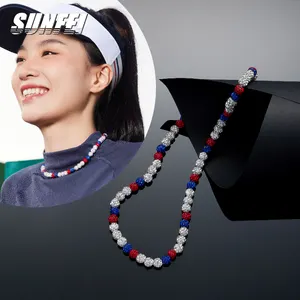 Sunfei, collar de béisbol personalizado, collares con cuentas de diamantes de imitación inspirados en el béisbol, collar con cuentas de arcilla de diamantes de imitación