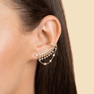 Gemnice Fashion 925 Sterling <strong>Silver</strong> <strong>Long</strong> Chain Luxury Rhinestone Ear Cuff <strong>Earring</strong> - Product Image 4