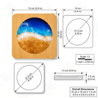 Sous-verre carré de luxe moderne en résine époxy 3D avec incrustation de bambou, set de table isolant, tapis de table à changement de couleur pour mariage et fête