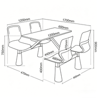 Ensemble de mobilier de cafétéria en polypropylène durable, prix d'usine, best-seller, pour salle à manger d'étudiants avec 4 chaises connectées