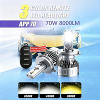 Phares LED pour voiture SunRise APP70 9004 9-36V 140W 8000LM 3000K-6500K IP68 Étanche Haute Luminosité Plug&Play Adaptation Universelle