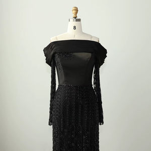 Abito da sera <span class=keywords><strong>nero</strong></span> con spalle scoperte di lusso Dubai eleganti abiti da festa di nozze Lsz125-1 - Product Image 6