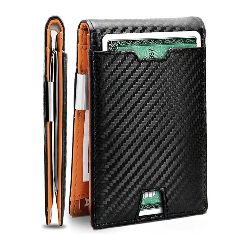 Vendita calda della fabbrica di lusso sottile tasca anteriore Rfid blocco della borsa con finestra di ID Mini portafoglio Bifold minimalista