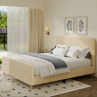 Lit plateforme minimaliste capitonné avec tête de lit arrondie et moelleuse pour suite d'hôtel moderne et mobilier de chambre d'hôtes