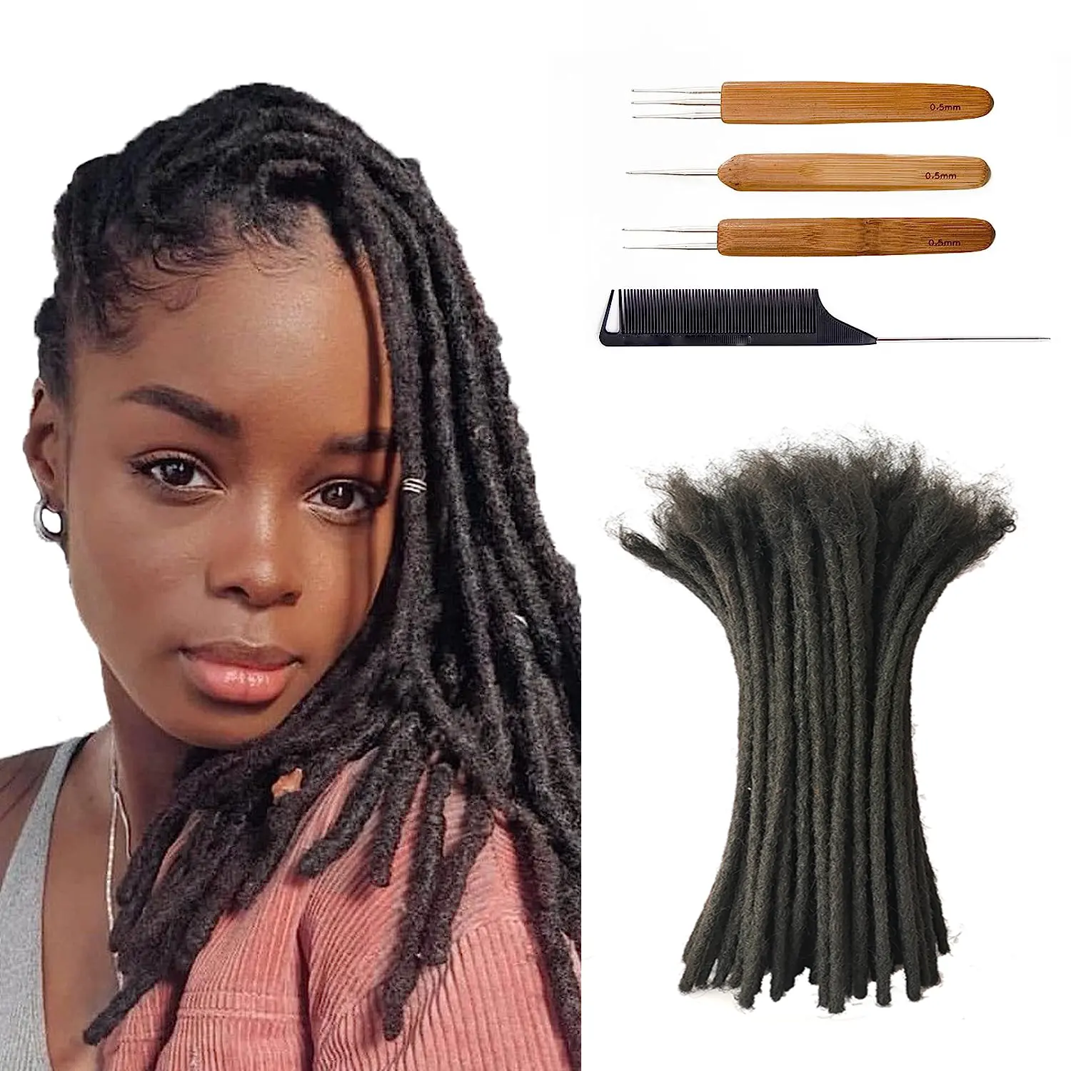 100% echtes menschliches Haar Dread lock Extensions für Frauen Männer Kinder 0,4 cm Dicke 8 Zoll 10 Locs Kann gefärbt werden gekräuselter brasilia nischer Mensch