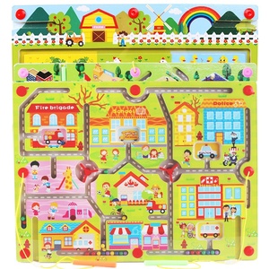 Jeu interactif parent-enfant en <span class=keywords><strong>bois</strong></span> avec labyrinthe de perles magnétiques, thème circulation urbaine et lettres, pour enfants de 5-7 et 7-12 ans - Product Image 2