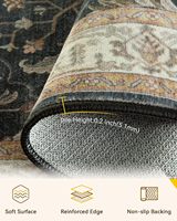 Tapis antidérapant noir beige vintage à motifs floraux bohèmes, adapté aux animaux domestiques, facile à nettoyer, lavable, pour salon, chambre, salle à manger, décoration intérieure