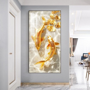 Peinture murale LED en porcelaine cristalline avec impression 3D HD personnalisée, motif poisson doré et paysage, style nordique moderne, pour décoration de salon et de maison - Product Image 2