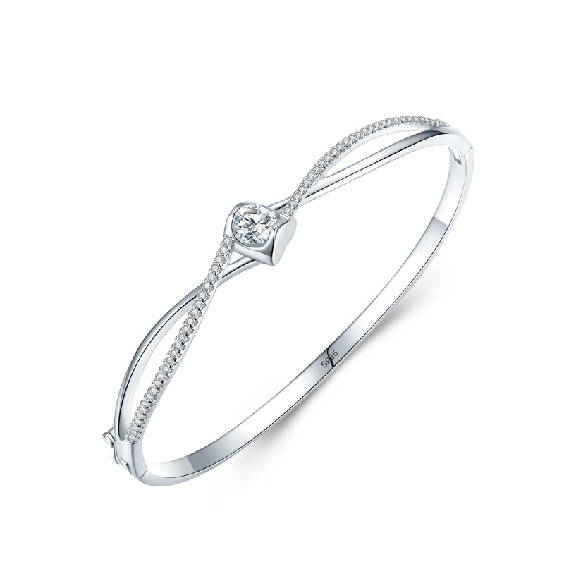 925 Sterling Silver Bangle - Double Layer Cross Heart 925 Sterling Silver Bangle - Double Layer Cross Heart
