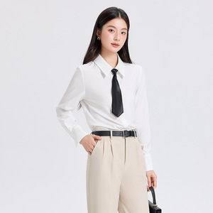 Women's Blue Long Sleeve Shirt With Tie Solid Color Polyester Office Wear For Professional Work Commute Interview Autumn 2025 - Product Image 2