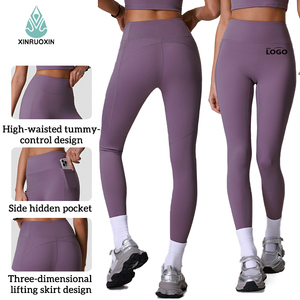 Leggings a Vita Alta in Spandex/Nylon Elasticizzato in Quattro Direzioni, Lunghezza alla Caviglia, con Tasca e Effetto Push-Up Frontale per Donna - Product Image 1