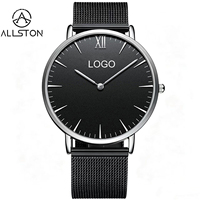 Montre analogique de sport rétro de luxe Allston, boîtier en acier inoxydable, bracelet en cuir, mouvement à quartz, résistante à l'eau 3BAR pour hommes