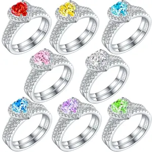 Verloving Trouwringen Set Non Fade Luxe Crystal Vrouwen Cz Hart Mode Diamant 925 Sterling Zilver Fijne Sieraden