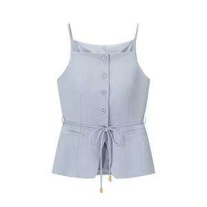 Conjunto de Dos Piezas para Mujer, Top Camisero y Pantalones Anchos, Cierre de Botones, Peplum con Cinturón, Atuendo Casual de Oficina, Moda - Product Image 4