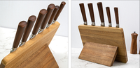 Bloc à couteaux magnétique en bois massif personnalisé avec design en résine époxy, support à couteaux magnétique en bois d'acacia de style plat pour la cuisine à domicile