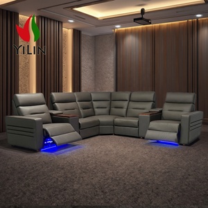 Sofá Seccional de Luxo Elétrico Reclinável de <span class=keywords><strong>5</strong></span> Lugares em Couro Genuíno com Cadeira de Canto e Porta USB para Sala de Estar e Home Theater - Product Image 2