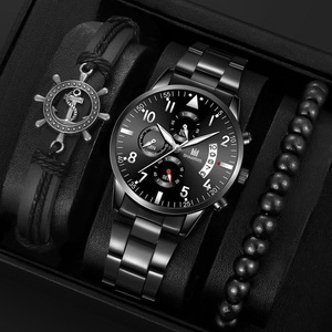 3PCS Set Fashion Men's Sports Rudder <strong>Anchor</strong> Bracelet <strong>Watches</strong> for Men Retro Big Dial Quartz Wrist <strong>Watch</strong> Classic Male Casual <strong>Watch</strong> - Product Image 1
