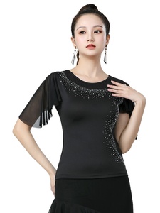 Nuevas Blusas de Baile Latino para Mujer, Ropa para Actuaciones de Baile, Tops Modernos Estándar para Vals, <span class=keywords><strong>Camisetas</strong></span> de Manga Corta para Práctica de <span class=keywords><strong>Salsa</strong></span> y Rumba - Product Image 2