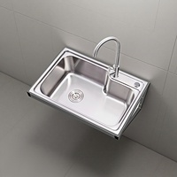 Évier mural triangulaire en acier inoxydable de 1,0-1,2 mm d'épaisseur pour cuisine, salle de bain ou bar, avec robinet en laiton