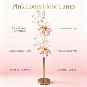 โคมไฟตั้งพื้นรูปดอกบัวตกแต่งภายในอาคาร 4 ชิ้น พร้อมโคมแก้วโปร่งแสงสีแชมเปญ ฐานสีทอง ใช้หลอดไฟ LED - Product Image 6