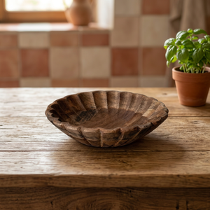 Bol de service décoratif vintage en bois d'acacia poli, fait main, écologique, style floral, pour fruits, pour la maison et les fêtes, modèle BS - Product Image 1