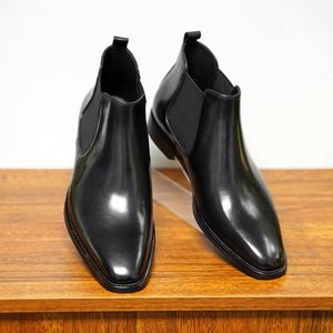 Bottes Chelsea en cuir véritable pour hommes, chaussures habillées de ville à bout pointu, double élastique, formelles, montantes, en caoutchouc, pour l'été - Product Image 6