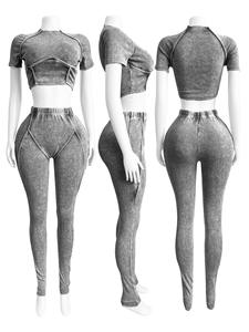 Conjunto de 2 Piezas para Mujer 2025: Top Corto de Punto Acanalado y Leggings, Estilo Y2K, Corte Ajustado, Conjunto Deportivo de Dos Piezas - Product Image 5