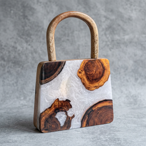 Sac à main vintage fait main en résine imitation bois, pochette en époxy transparente avec poignée en bois naturel, idéal pour cadeaux et boutiques - Product Image 1