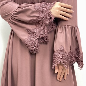 16001 #   Abaya longue à manches longues en dentelle florale violette, coupe trapèze, pour femmes, 2 couleurs, idéale pour l'Aïd - Product Image 2